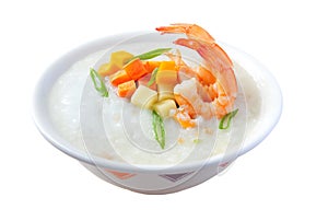 Prawn congee with potato, carrot, spring onion photo