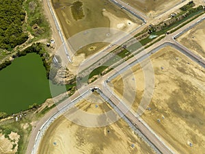 A prawn farm from the air, empty due to the annual winter closure