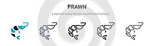 Prawn icon in filled, thin line, outline and stroke style. Vector illustration of two colored and black prawn vector icons designs