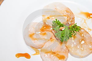 prawn Ingredients and raw materials eating shabu, Sukiyaki, and pork on a white plate