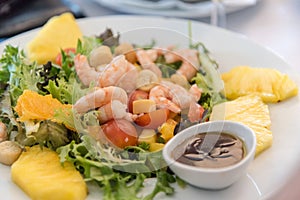 Prawn salad with pineapple served in Lisbon, Portugal