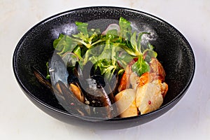 Prawn, scallops and mussels