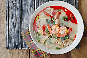 Prawn shrimp and lemon grass spicy soup with mushrooms, famous T