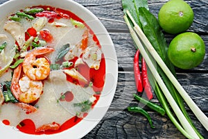 Prawn shrimp and lemon grass spicy soup with mushrooms, famous T