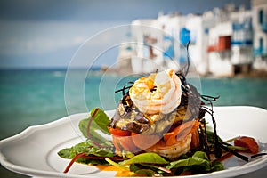 Prawn starter on the sea