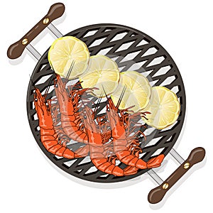 Prawn or tiger shrimp grilliing  / bbq vector illustration isolated on white background