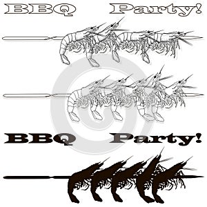 Prawn or tiger shrimp grilliing  / bbq vector illustration isolated on white background