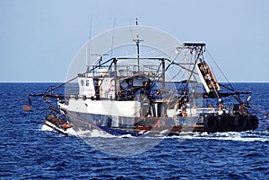 Prawn trawler at sea on the fishing grounds in the Timor Sea