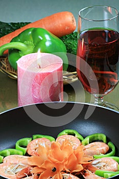 Prawn with Vegetable Decoration