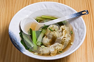 Prawn won ton dumplings noodle soup Cantonese style