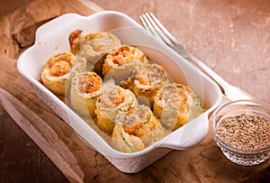 prawn zucchini rolls with mozzarella