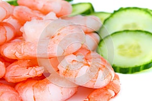 Prawns on a bed of cucumbers