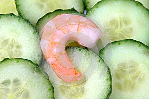 Prawns on a bed of cucumbers