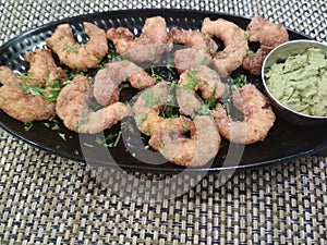 Prawns fry with Rawa and Pudina chatni