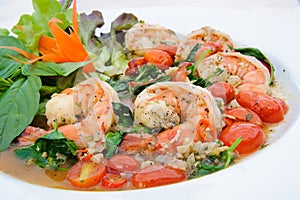 Prawns with garlic, white wine sauce