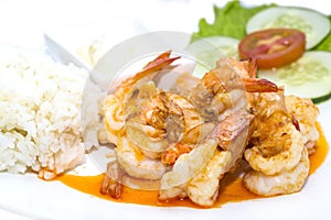 Prawns grilled with rice