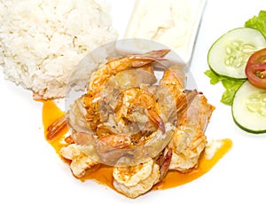 Prawns grilled with rice
