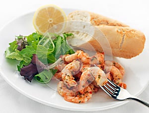 Prawns with Salad, bread