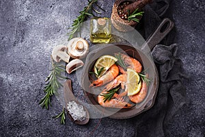 Prawns shrimps in the pan