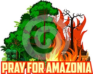 Pray for Amazonia Save Green Jungle Rainforest - Deforestation Concept Landscape Vector