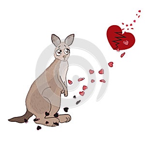 Pray for Australia and animals. Australia is on fire. Vector illustration with kangaroo and broken hearts