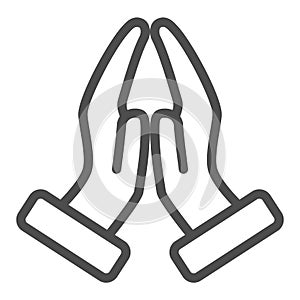 Pray hands gesture line icon, gestures concept, hands together in religious prayer sign on white background, Hand beg