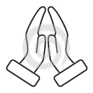 Pray hands gesture thin line icon, gestures concept, hands together in religious prayer sign on white background, Hand