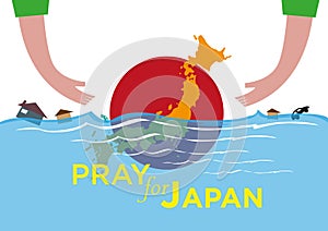 Pray for Japan Natural Disaster flood and tsunami concept.