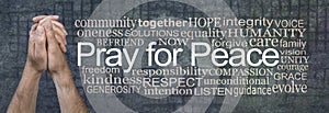 Pray for Peace male hands word cloud
