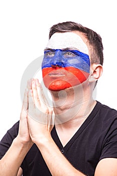 Pray for Russia. Russian football fan pray for game Russia national team