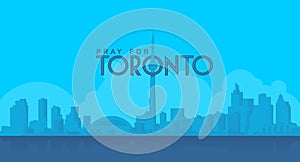 pray for Toronto sky landmark in flat blue shilhouette
