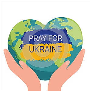 Pray for Ukraine concept background, Ukraine flag love shape praying concept vector illustration. Pray For Ukraine peace