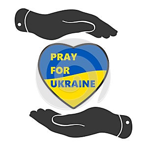 Pray for Ukraine concept on white background, heart with Ukraine flag praying concept vector illustration. Pray For