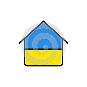 pray for Ukraine. home blue and yellow outline filled icon
