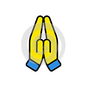 pray for Ukraine. namaste blue and yellow outline filled icon