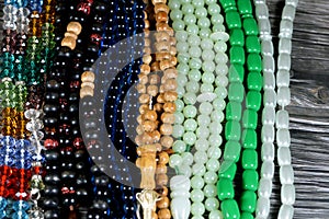 Prayer beads, a form of beadwork used to count the repetitions of prayers, A misbaha, a device used for counting tasbih zekr