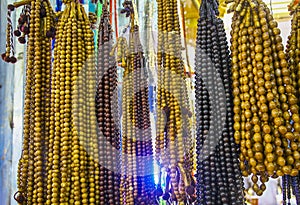 Prayer beads in a stall in Jafariyah Market during hajj and umra in Mecca, Saudi Arabia. photo