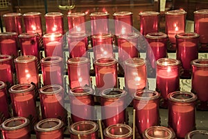 Prayer candles inside Basilica of Notre Dame, Montreal, Quebec,