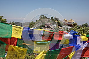 Prayer flag mountain near Namobuddha monastery.