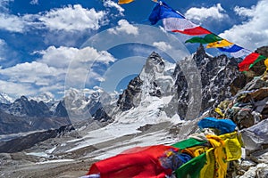 Prayer flag on top of Renjo la pass, Everest region, Nepal