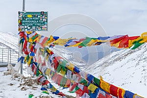 Prayer flags along a high mountain pass in India