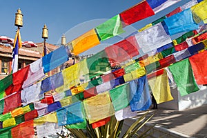 Prayer flags around Bodhnath, Bouddha, Bouddhanath or Bouddhnath stupa in Kathmandu