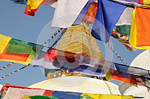 Prayer flags at the Buddhist stupa of Boudhanath