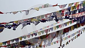 Prayer flags flying from Boudhanath Stupa, Buddhist Temple naer Kathmandu, Nepal