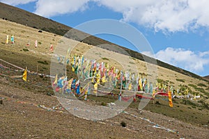 Prayer Flags with hill scenery