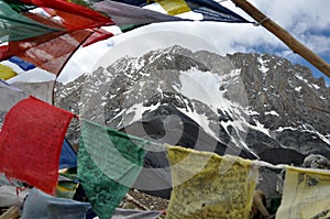 Prayer flags with Himalaya in the background