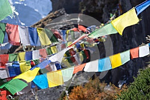 Prayer flags in the Himalaya mountains, Annapurna region, Nepal