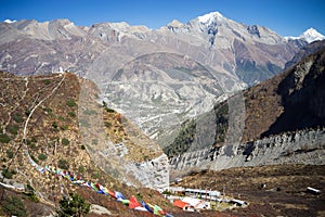 Prayer flags in the Himalaya mountains, Annapurna region, Nepal