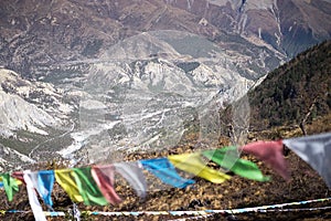 Prayer flags in the Himalaya mountains, Annapurna region, Nepal