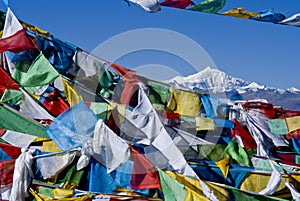 Prayer flags with mount everest, tibet